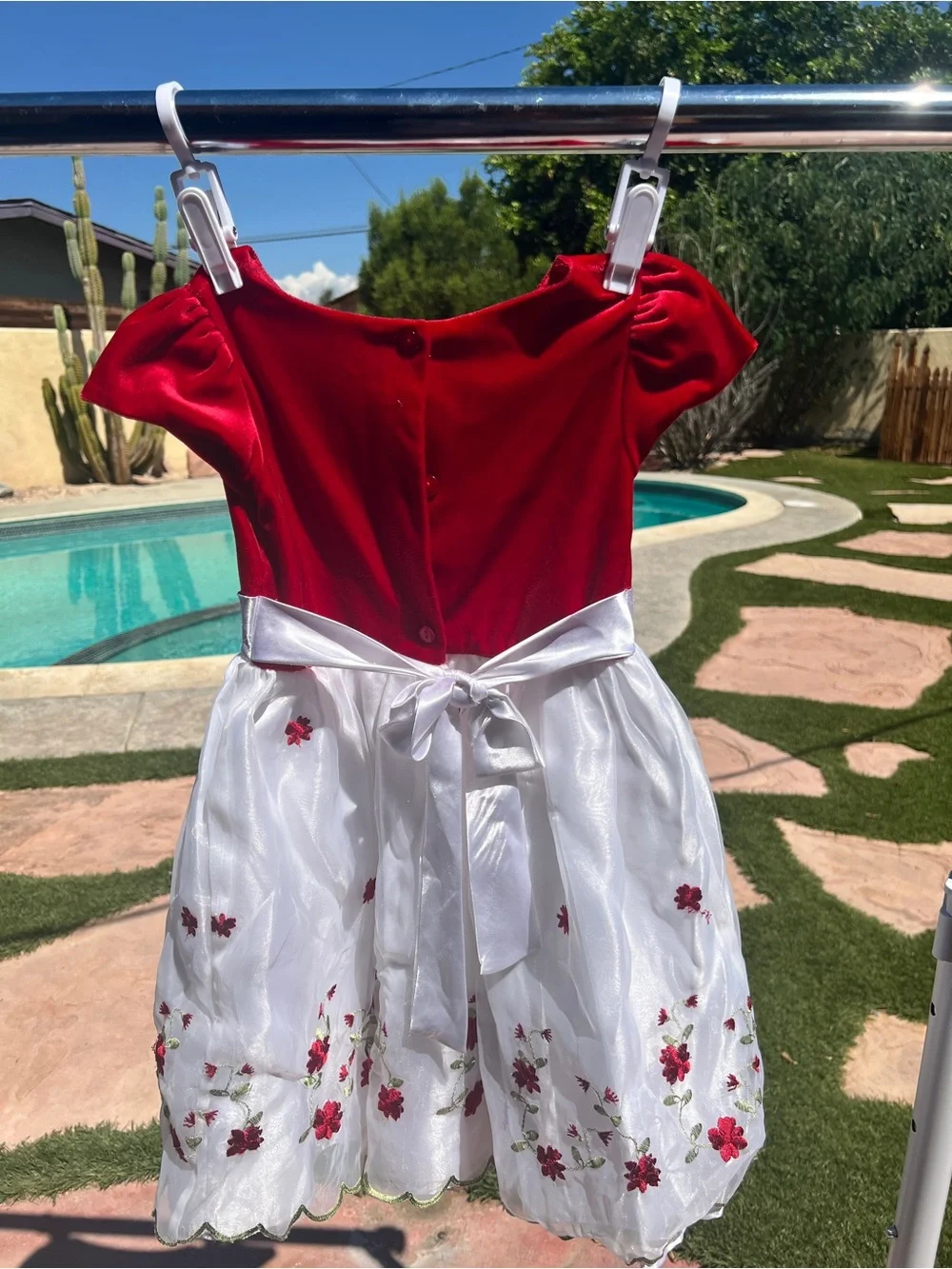 Youngland Red and White Floral Holiday Dress for Girls